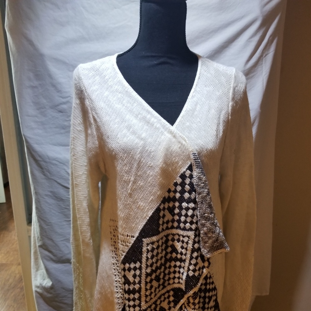 XL Blue/cream crochet detail waterfall cardigan